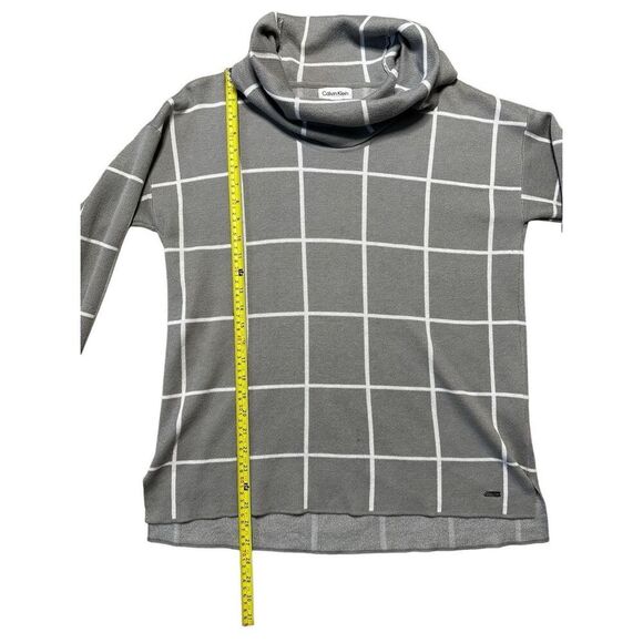 Calvin Klein Sweater Womens Medium Turtleneck Gray Windowpane Knit Pullover - Picture 6 of 7